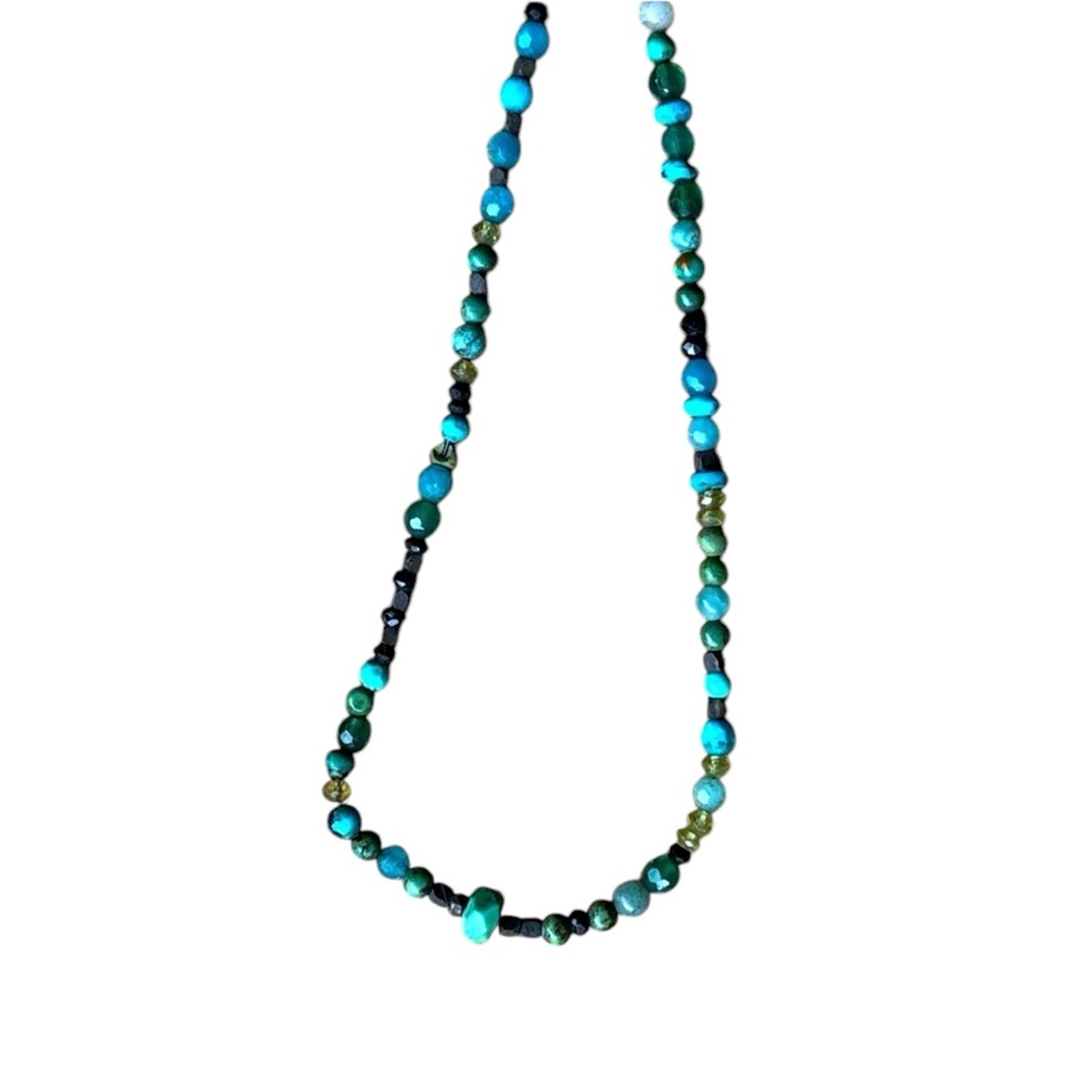 Turquoise Precious beaded necklace peridot black onyx necklace blue agate .925 - Picture 2 of 16